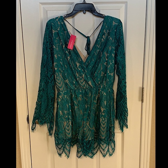 Teal Lace Romper - Picture 2 of 2